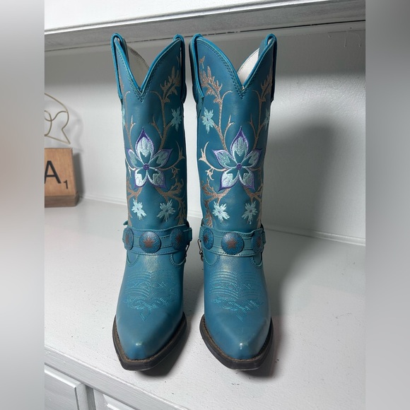 Durango Women’s Turquoise Harness Western Boots 6.5M Floral Embroidered Cowgirl - Picture 3 of 8